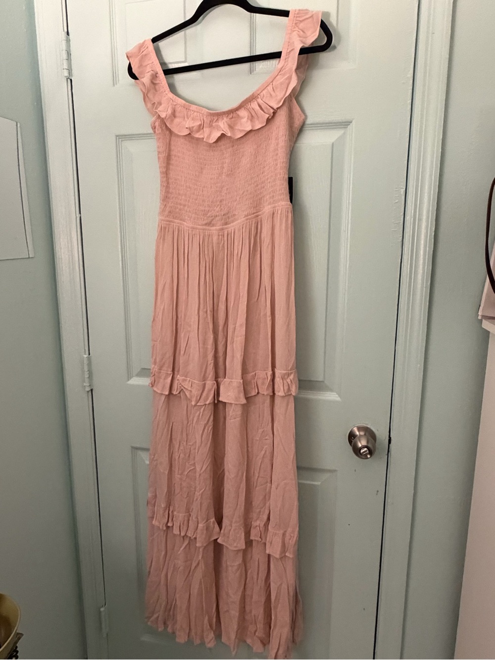Express Blush Pink Ruffle-Tier Maxi Dress